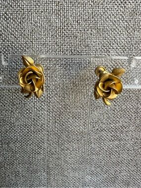 Vintage 12K Gold Filled Rose Earrings | Retro Floral Screw Back 1940s